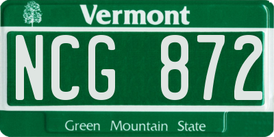 VT license plate NCG872