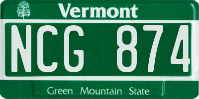 VT license plate NCG874