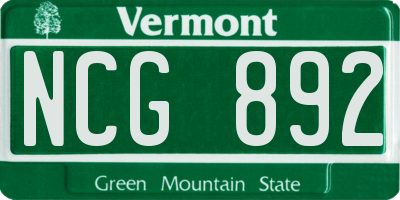 VT license plate NCG892