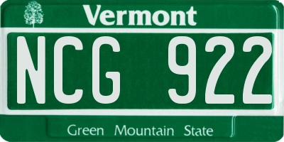 VT license plate NCG922