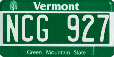 VT license plate NCG927