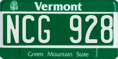 VT license plate NCG928