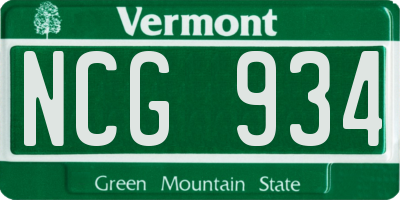 VT license plate NCG934