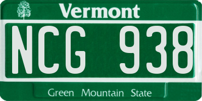 VT license plate NCG938