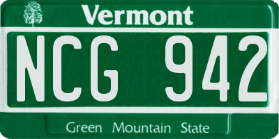 VT license plate NCG942