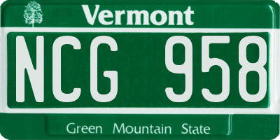VT license plate NCG958