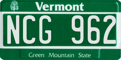 VT license plate NCG962