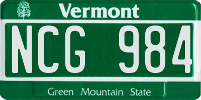 VT license plate NCG984