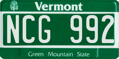 VT license plate NCG992