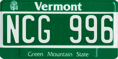 VT license plate NCG996