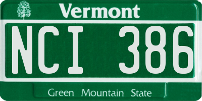 VT license plate NCI386