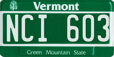 VT license plate NCI603