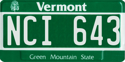 VT license plate NCI643