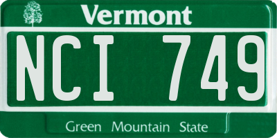 VT license plate NCI749