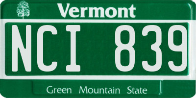 VT license plate NCI839