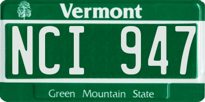 VT license plate NCI947