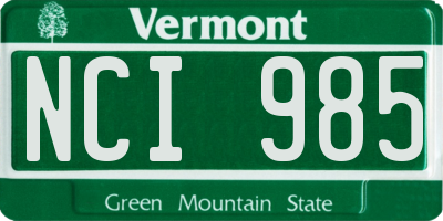 VT license plate NCI985