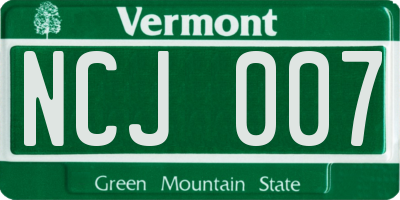 VT license plate NCJ007