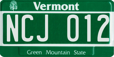 VT license plate NCJ012