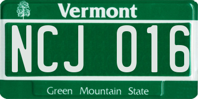 VT license plate NCJ016