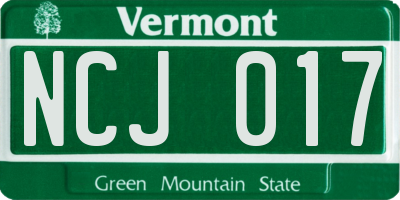 VT license plate NCJ017