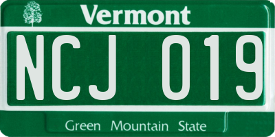 VT license plate NCJ019