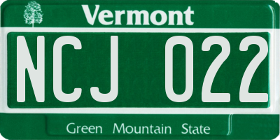 VT license plate NCJ022