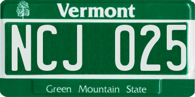 VT license plate NCJ025