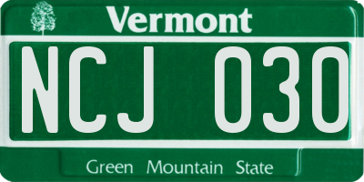 VT license plate NCJ030