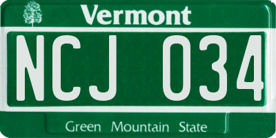 VT license plate NCJ034