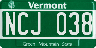 VT license plate NCJ038