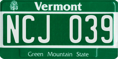 VT license plate NCJ039