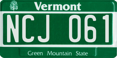 VT license plate NCJ061