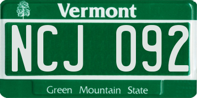 VT license plate NCJ092