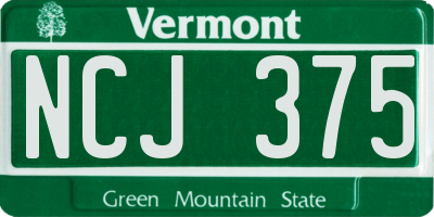 VT license plate NCJ375