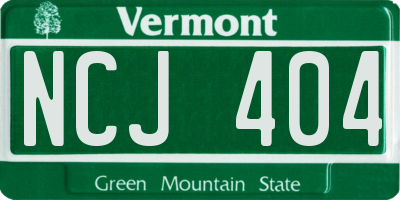 VT license plate NCJ404