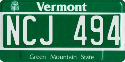VT license plate NCJ494