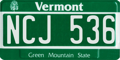 VT license plate NCJ536