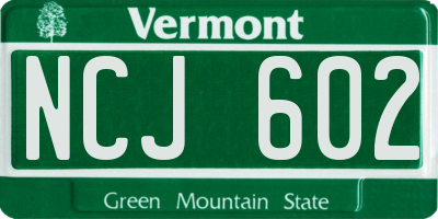 VT license plate NCJ602