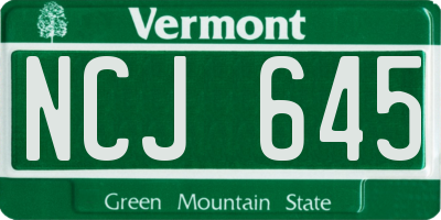 VT license plate NCJ645