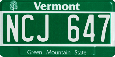 VT license plate NCJ647
