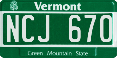 VT license plate NCJ670