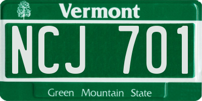 VT license plate NCJ701