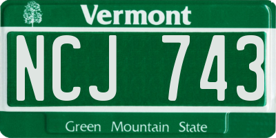 VT license plate NCJ743