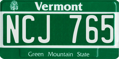 VT license plate NCJ765