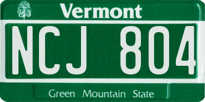 VT license plate NCJ804