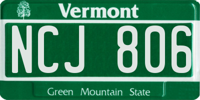 VT license plate NCJ806