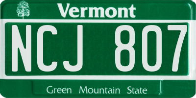 VT license plate NCJ807