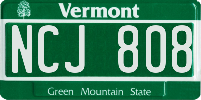 VT license plate NCJ808