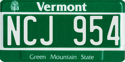 VT license plate NCJ954